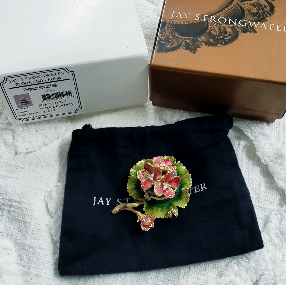 MIB Retired JAY STRONGWATER Handpainted Enamel Swarovski 14k Geranium Box Flora